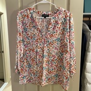 Cynthia Rowley ¾ tie sleeve top, multicolor flower design, large